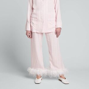 Sleeper Pajama Bottoms Size XS Pink White Gingham Feather Trim